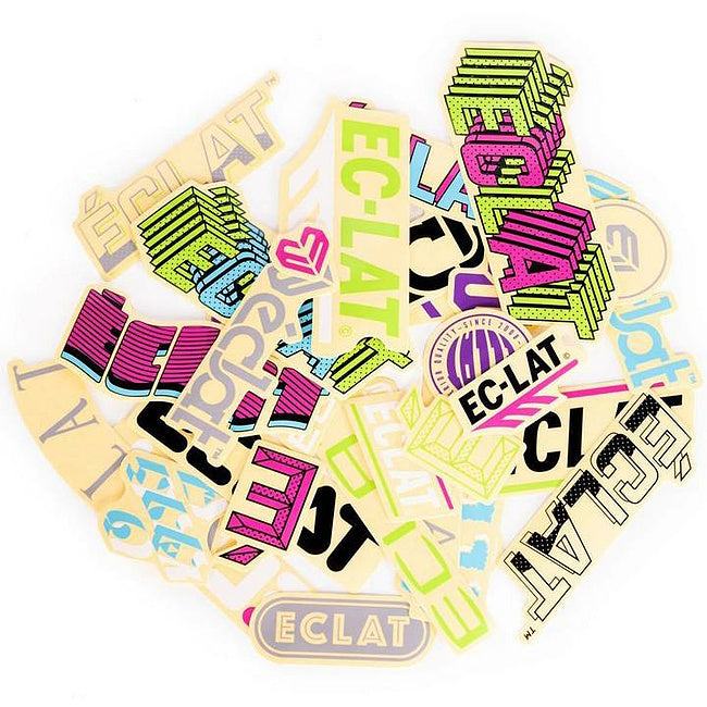 Colorful Éclat sticker set with 20 diverse full-color vinyl stickers on clear background