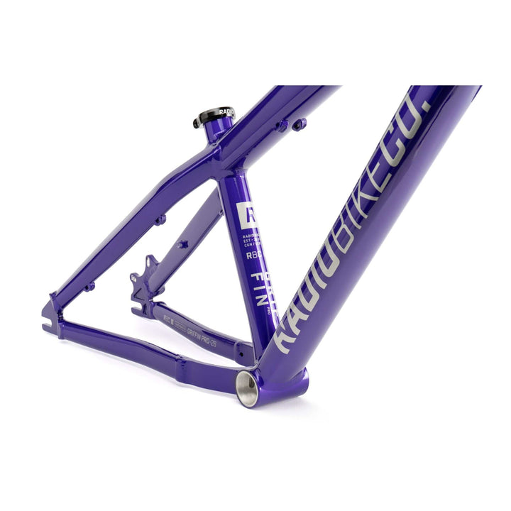 Purple RADIO GRIFFIN PRO hydroformed BMX frame with CNC machined headtube and crankstopper system