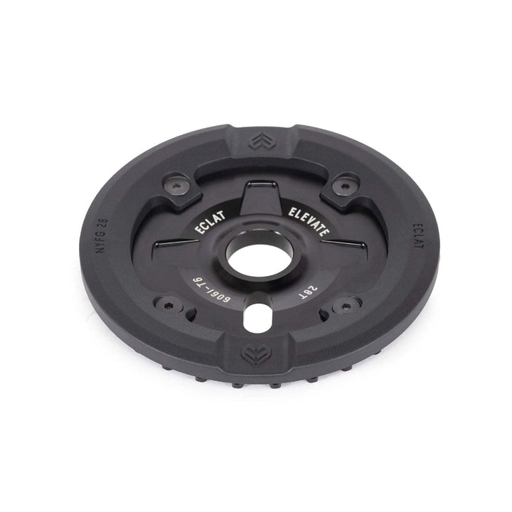 Black Éclat Elevate Guard sprocket with integrated nylon fiberglass guard and bolt holes, designed for BMX grinding and durability