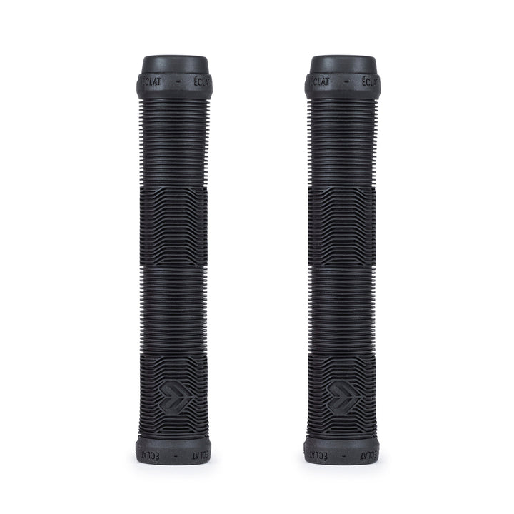Pair of black ÉCLAT PULSAR GRIP flangeless mushroom style bike grips with ribbed texture made from super soft ODI rubber