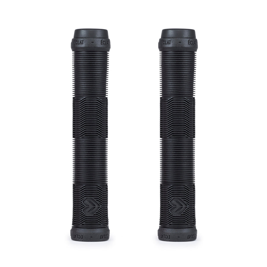 Pair of black ÉCLAT PULSAR GRIP flangeless mushroom style bike grips with ribbed texture made from super soft ODI rubber