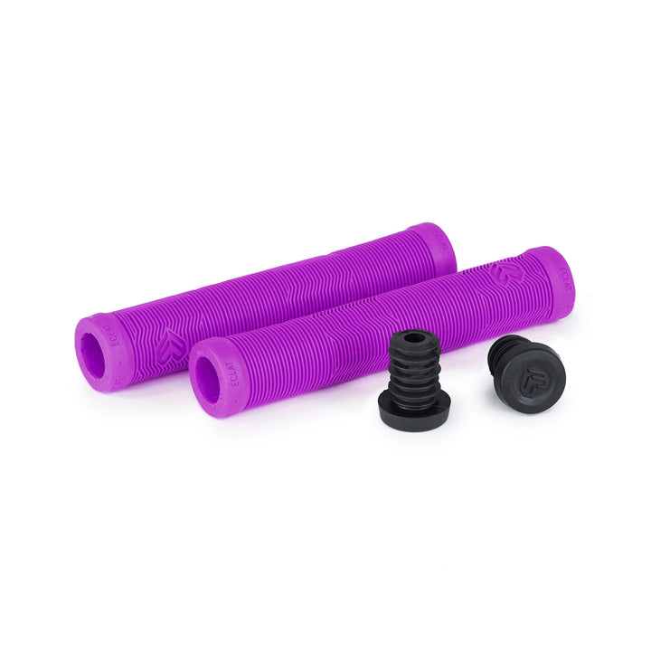 ÉCLAT PULSAR GRIP in iridescent purple with nylon barends; flangeless design by ODI for comfort and durability.