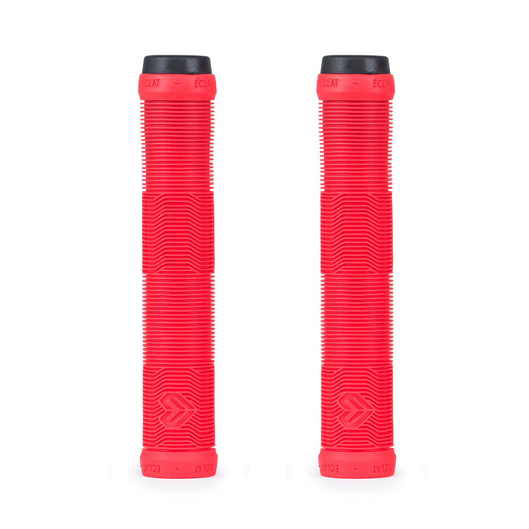 ÉCLAT PULSAR GRIP in neon red, flangeless mushroom style with super soft ODI rubber and rib profile design.