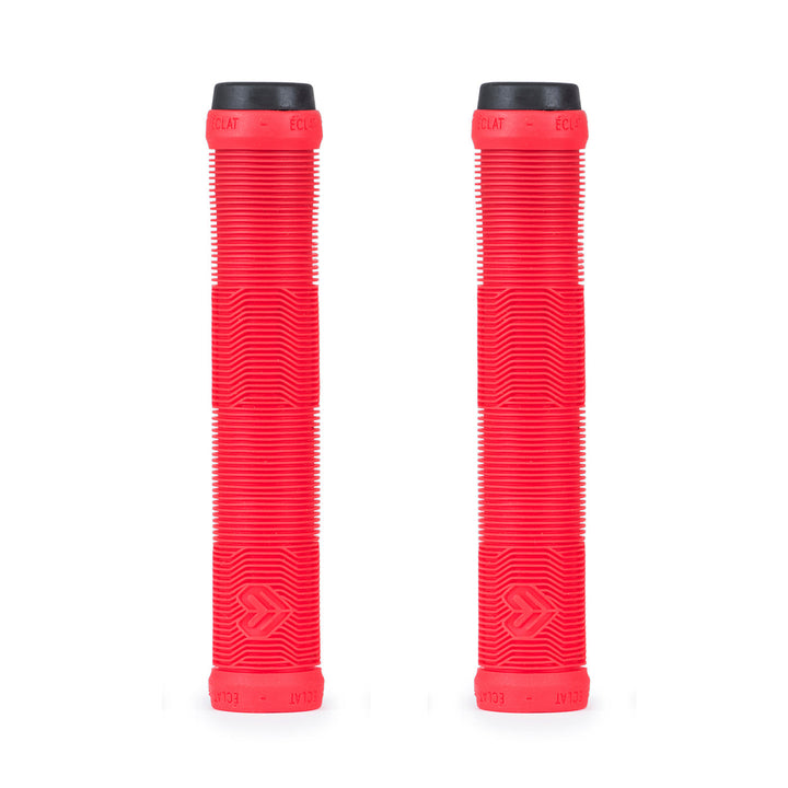 ÉCLAT PULSAR GRIP in neon red, flangeless mushroom style with super soft ODI rubber and rib profile design.