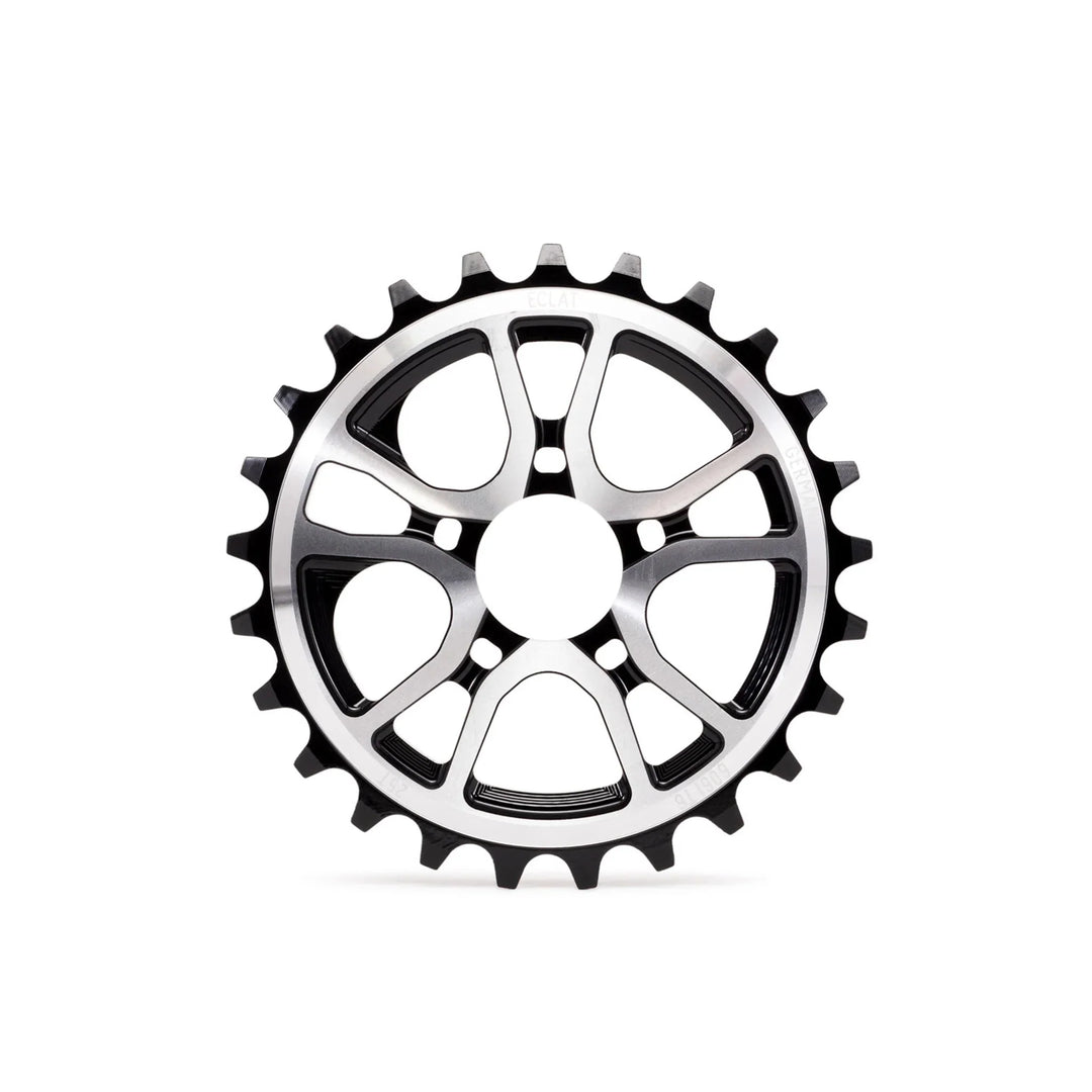 ÉCLAT RS Sprocket featuring CNC machined 6061-T6 alloy with 5 spoke design, available in 25t and 28t sizes.
