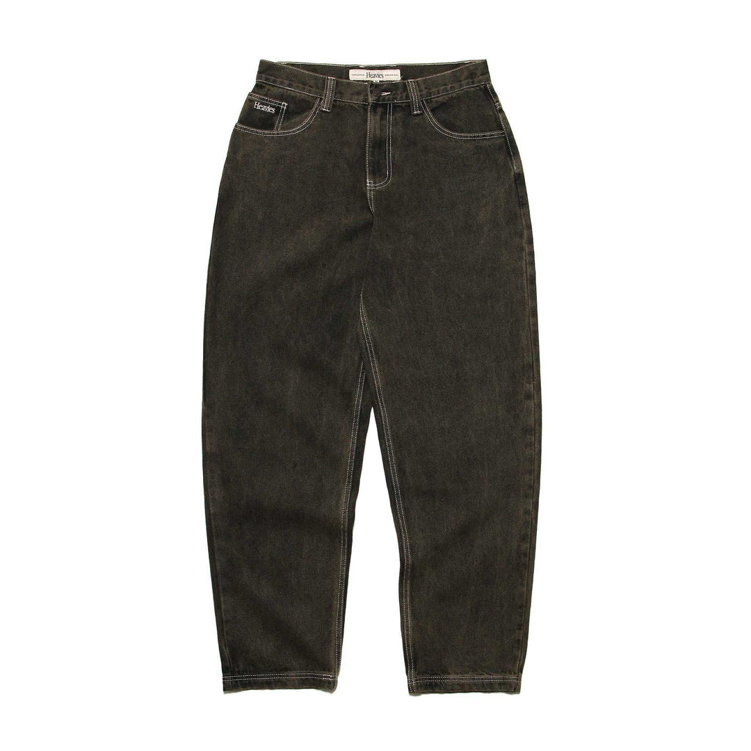 HEAVIES Classic Brown Jeans with baggy fit, high waist, and tapered leg.