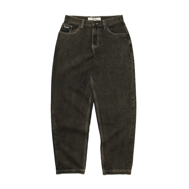 HEAVIES Classic Brown Jeans with baggy fit, high waist, and tapered leg.