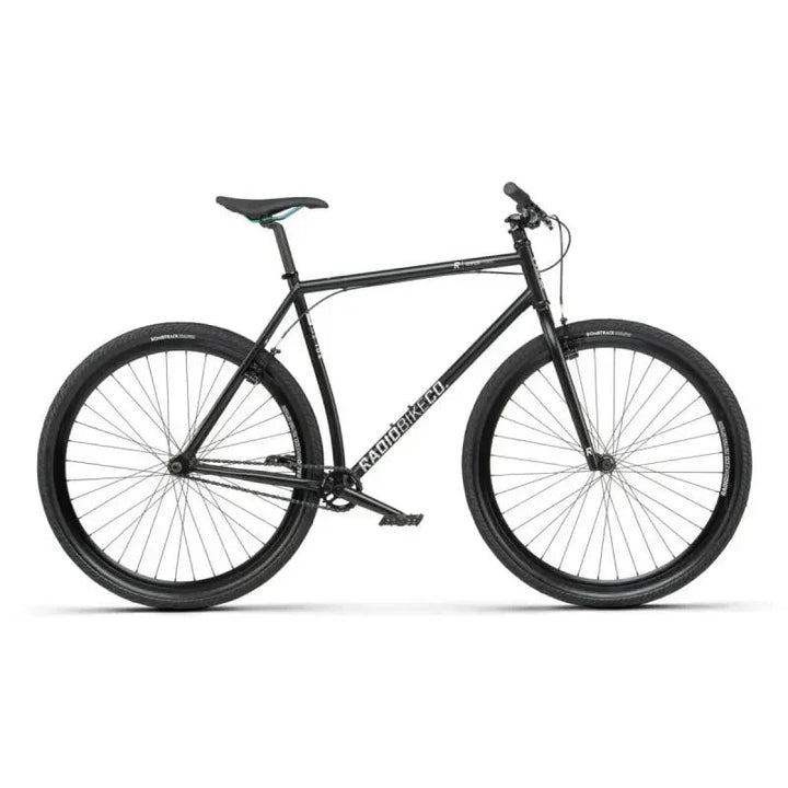 Black RADIO DIVIDE COMPLETE BIKE city bike with 700c wheels and street tough frame