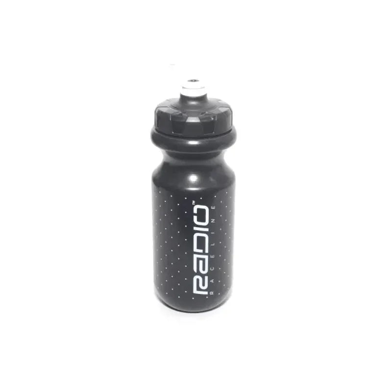 Black Radio Race Team water bottle with screw top and Radio Raceline graphics, 600ml capacity
