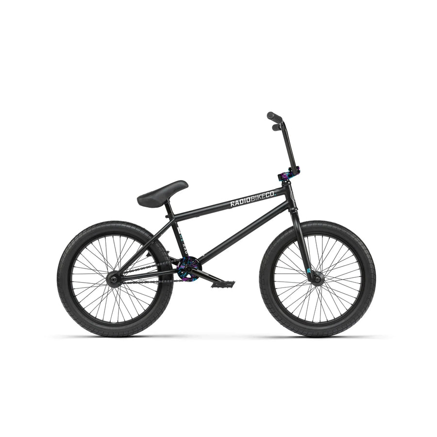 RADIO COMRAD COMPLETE BIKE black BMX with SaltPlus Vertex freecoaster and CNC machined Axis stem and sprocket.
