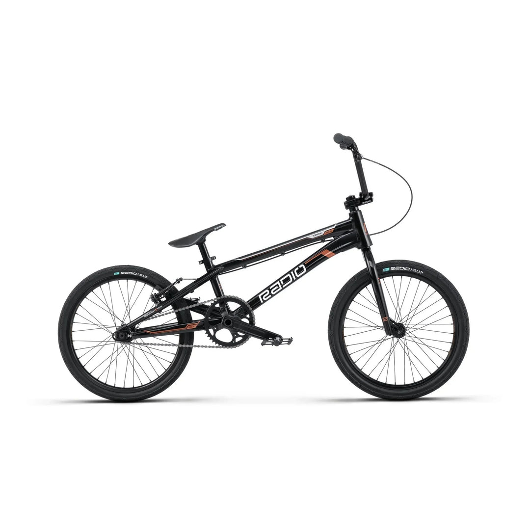 RADIO RACELINE XENON PRO XL black BMX bike with disc-ready hydroformed alloy frame and Oxygen tires