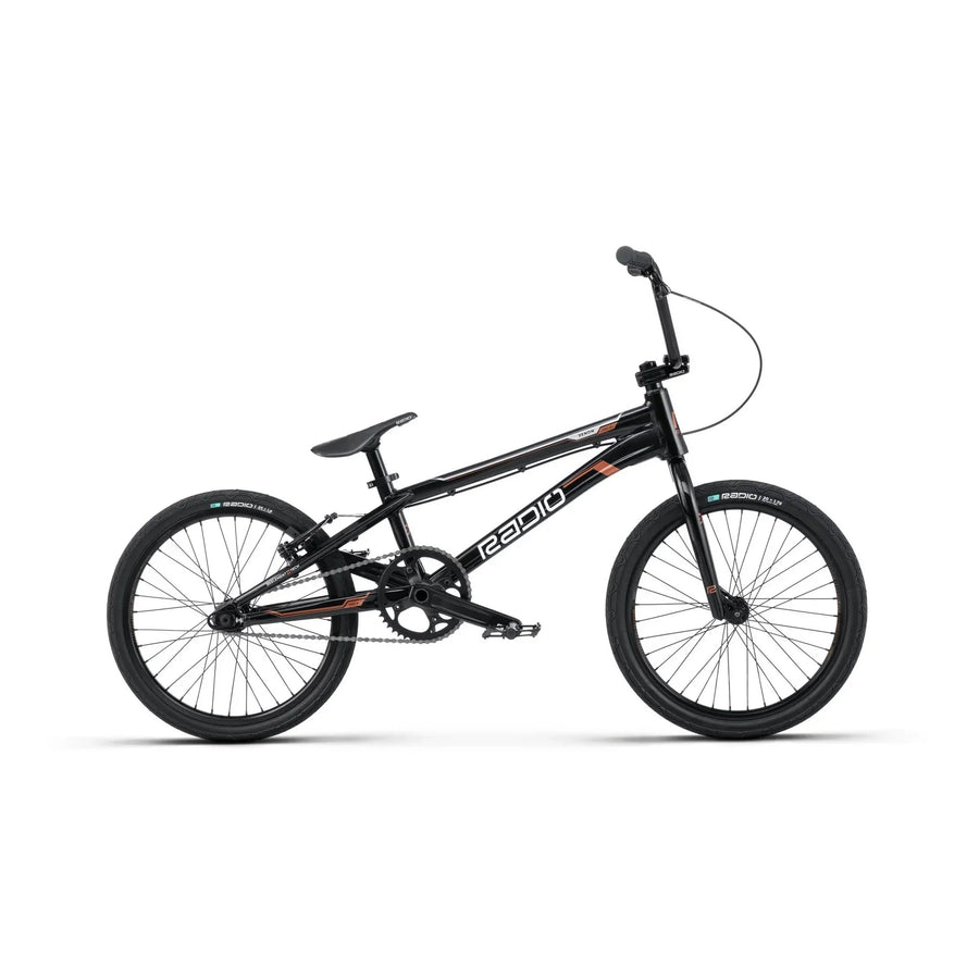 RADIO RACELINE XENON PRO XL black BMX bike with disc-ready hydroformed alloy frame and Oxygen tires