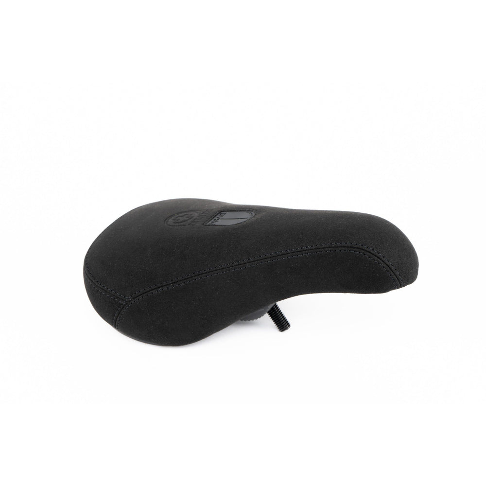 Black SALTPLUS PIVOTAL SEAT with embossed top cover and plastic bumpers, compatible with Pivotal seat posts.