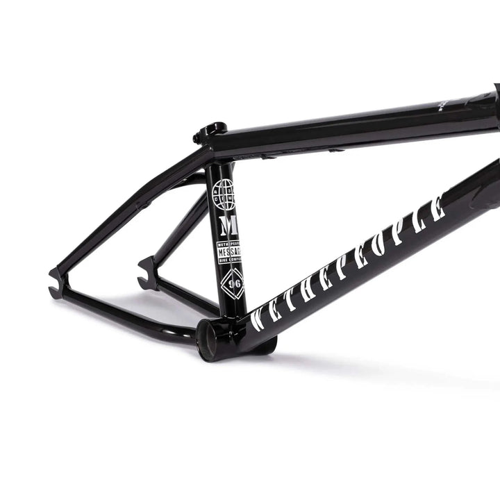 Black WETHEPEOPLE MESSAGE FRAME BMX bike frame with technical park geometry and durable 4130 CrMo tubing